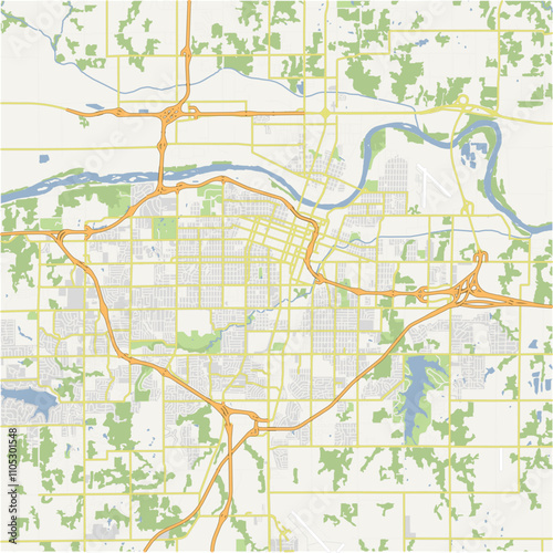 Map of Topeka in Kansas in a normal road map style. Contains layered vector with roads water, parks, etc.