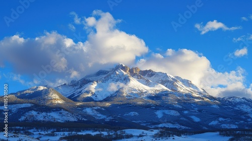 Wallpaper Mural Snow-capped mountain peaks under blue sky winter landscape scenic view nature photography Torontodigital.ca