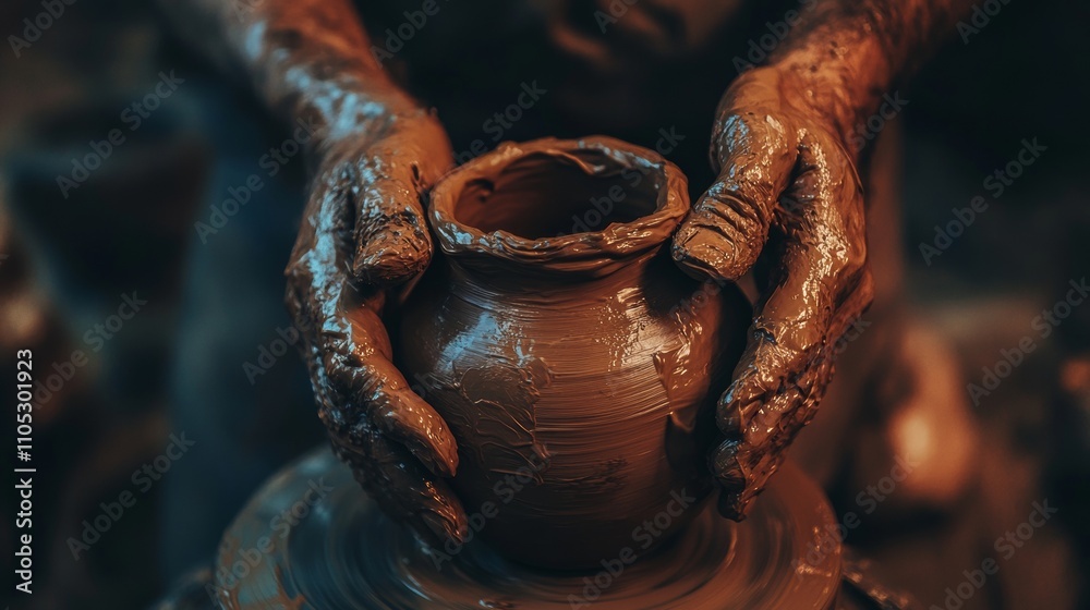 Potter Shaping Clay on a Wheel for Handmade Ceramics Generative AI Potter Shaping Clay on a Wheel for Handmade Ceramics Generative AI