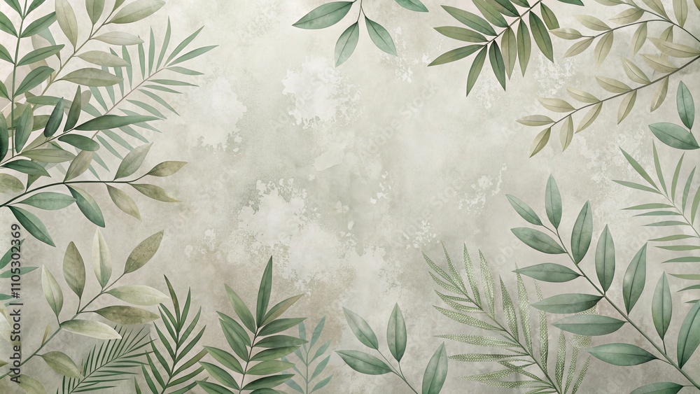 Serene Greenery Border on Textured Background for Design Projects Serene Greenery Border on Textured Background for Design Projects