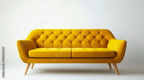 Eye-catching yellow sofa with tufted design in minimal setting.