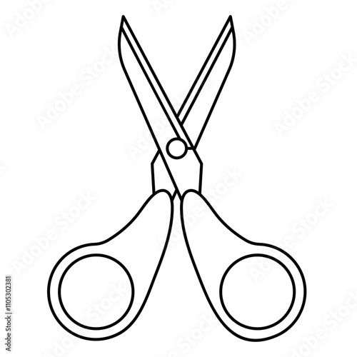 Scissors line art vector illustration, open scissors outline line icon, scissors clip art in linear drawing style

