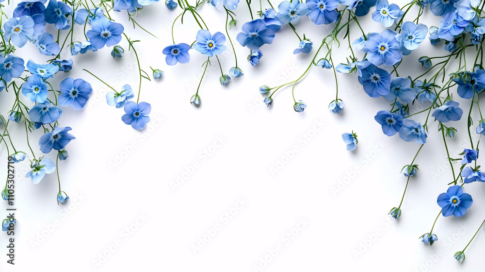 A serene arrangement of blue forget-me-not flowers, ideal for spring-themed designs, invitations, or serene decor. Perfect for weddings or nature events. A serene arrangement of blue forget-me-not flowers, ideal for spring-themed designs, invitations, or serene decor. Perfect for weddings or nature events.
