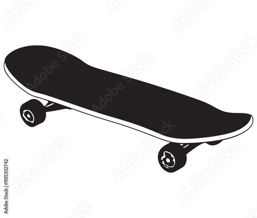 Silhouette skateboard isolated on white background, Skateboard icon silhouette vector