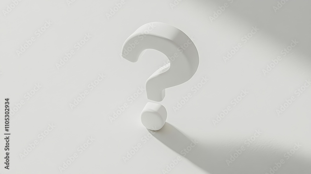 A white question mark stands alone, casting a slight shadow. A white question mark stands alone, casting a slight shadow.