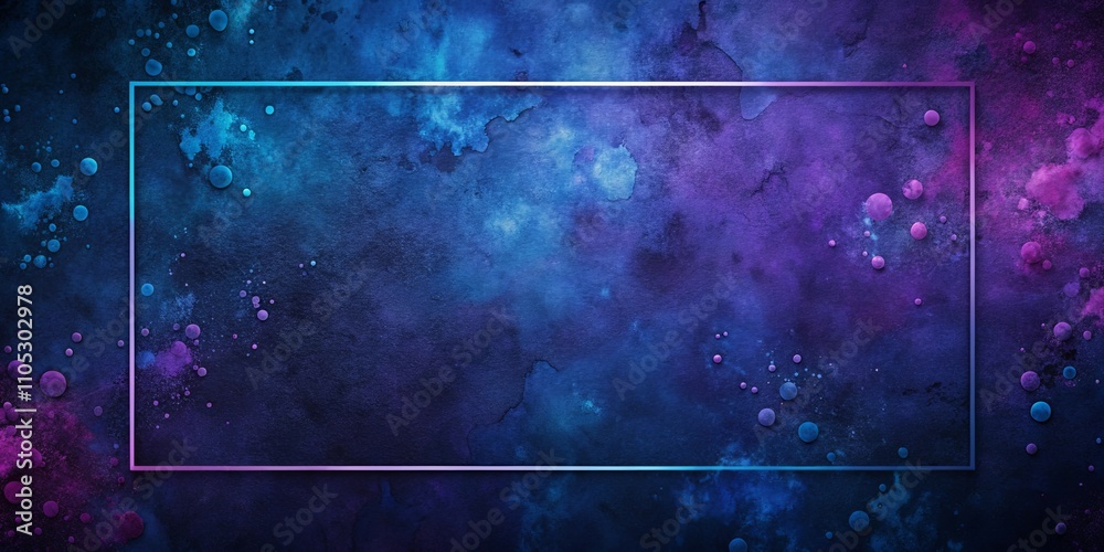 Obraz premium Abstract cosmic nebula background with vibrant blue and purple hues and a glowing rectangular frame