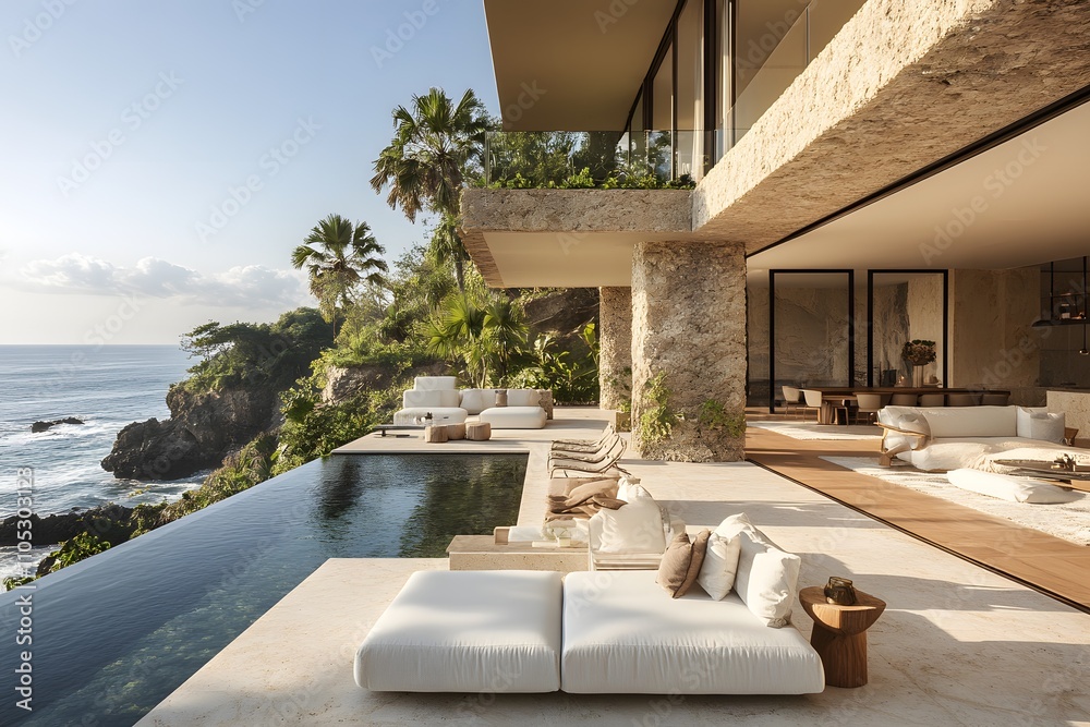Obraz premium Luxurious terrace with ocean cliffs