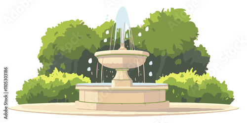 A simple fountain in the park, vector illustration with a white background.