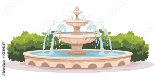 A simple fountain in the park, vector illustration with a white background.