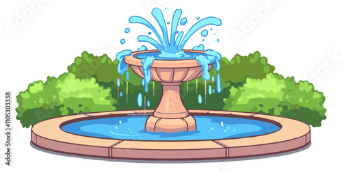 A simple fountain in the park, vector illustration with a white background.