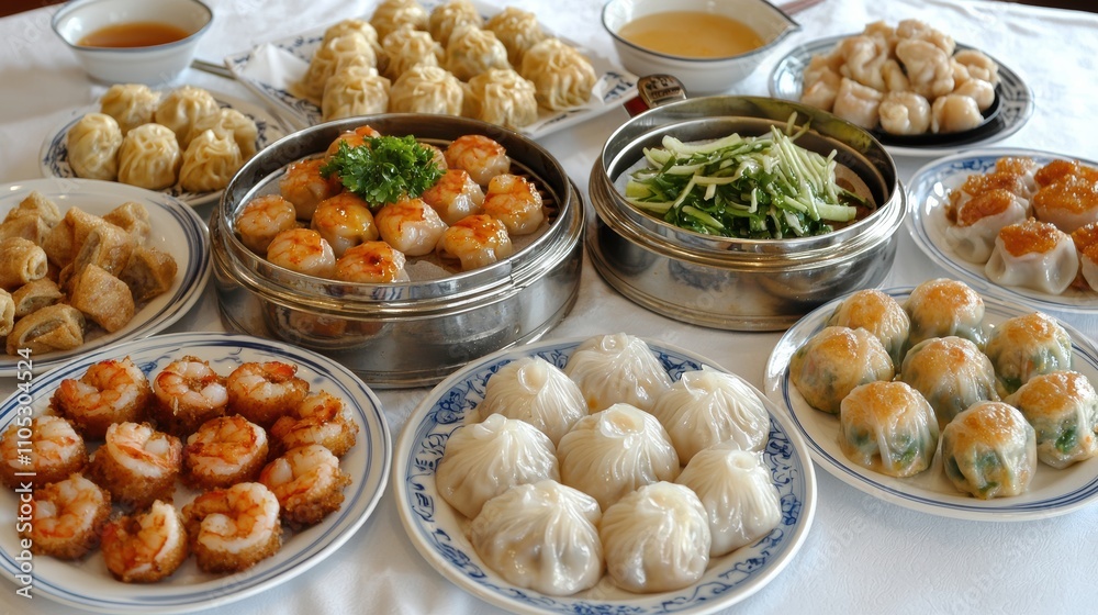 Dim sum feast restaurant food photography indoor dining aesthetic presentation Dim sum feast restaurant food photography indoor dining aesthetic presentation