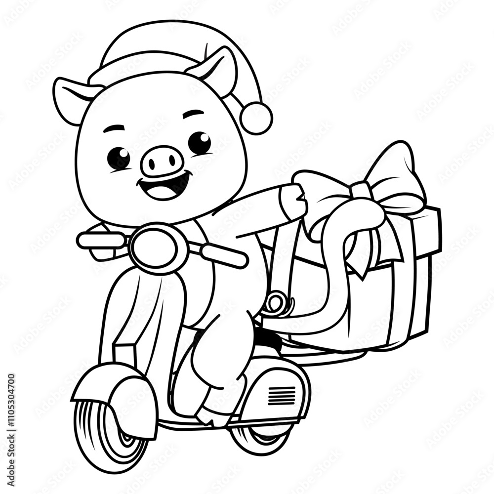 Obraz premium Christmas coloring page with pig for kids