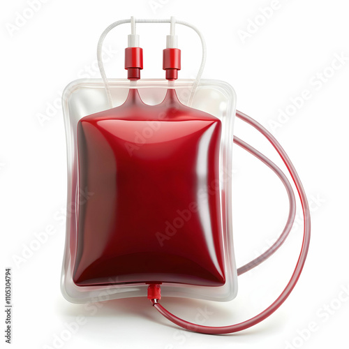 blood donation bag with tube on white background