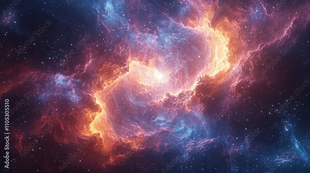 Fototapeta premium Cosmic Force Featuring Swirling Galaxies, Dark Matter, Glowing Nebulae and Radiant Energy Fields Generative AI