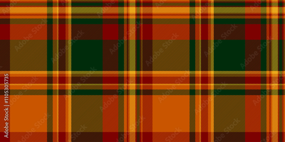 Scrapbook texture tartan seamless, sixties plaid vector pattern. Real textile fabric background check in orange and dark colors.