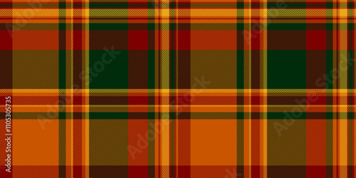 Scrapbook texture tartan seamless, sixties plaid vector pattern. Real textile fabric background check in orange and dark colors.