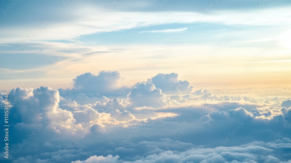 Airplane Window View of Fluffy White Clouds and Blue Sky Generative AI Airplane Window View of Fluffy White Clouds and Blue Sky Generative AI