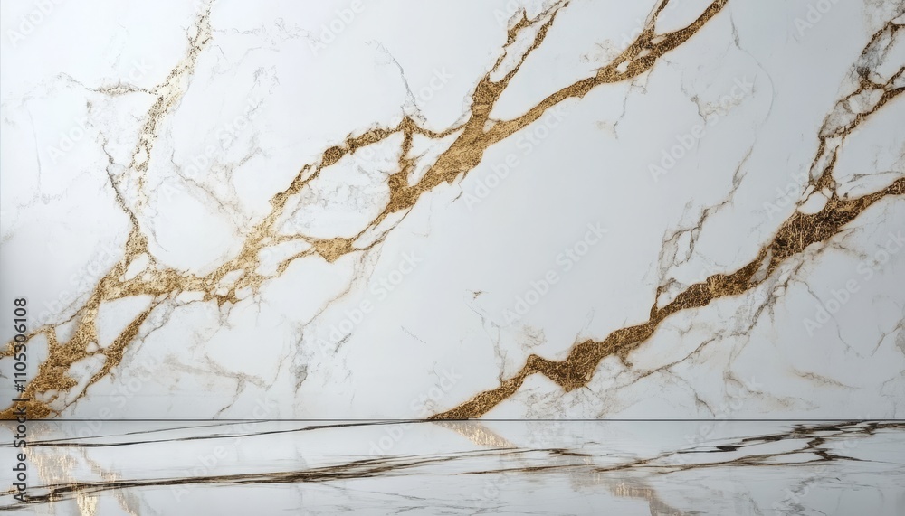 Fototapeta premium Elegant White and Gold Marble Wall with Matching Floor, Luxury Interior Design Background