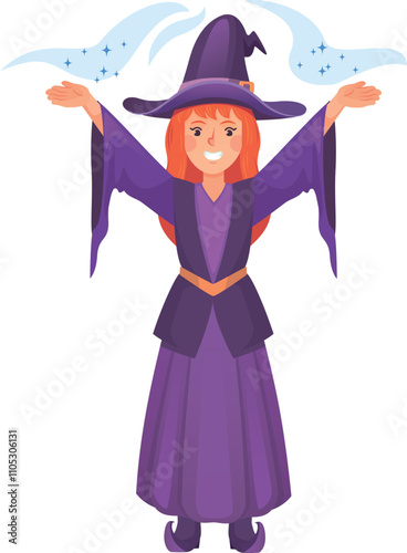 Magic spell witchcraft. Cartoon witch girl character