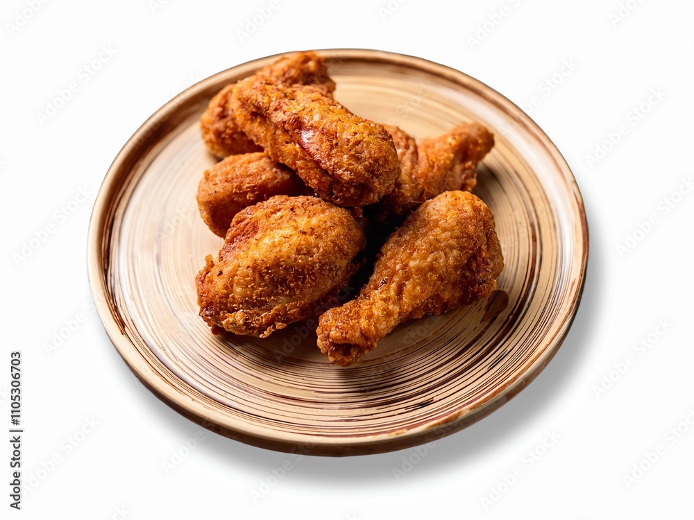 Delicious fried chicken served on a plate with garnishes, taken from an angle view, professional food photography showcasing this traditional dish. Delicious fried chicken served on a plate with garnishes, taken from an angle view, professional food photography showcasing this traditional dish.