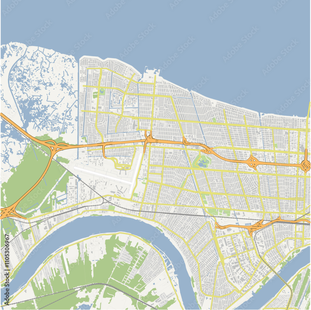 Obraz premium Map of Kenner in Louisiana in a normal road map style. Contains layered vector with roads water, parks, etc.