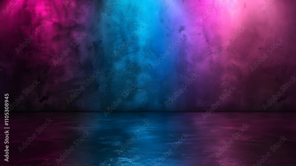 Obraz premium Neon Lit Wall and Reflective Floor Abstract Art