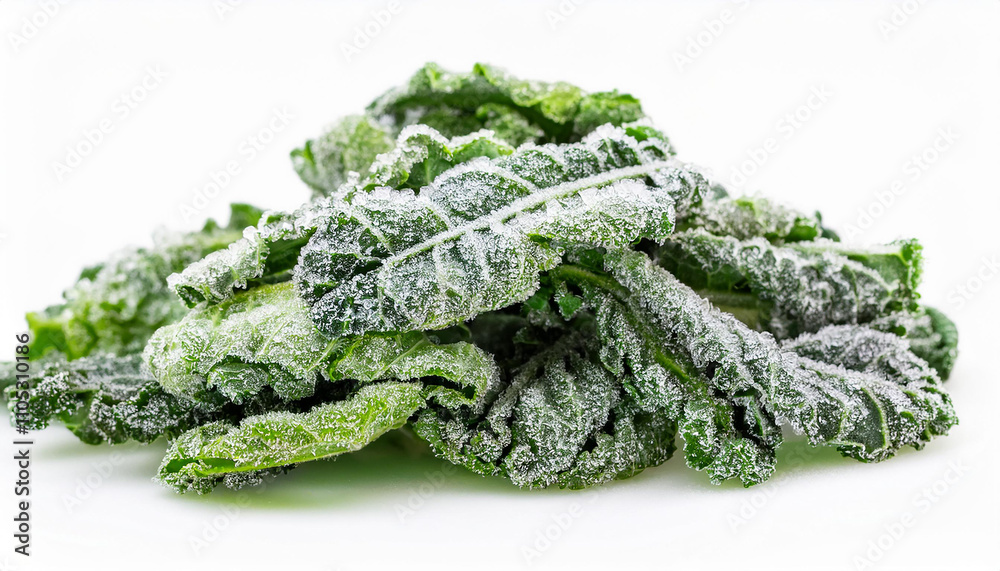 Heap of frozen green kale leaves. Delicious vegetable. Organic food. Isolated on white background. Heap of frozen green kale leaves. Delicious vegetable. Organic food. Isolated on white background.