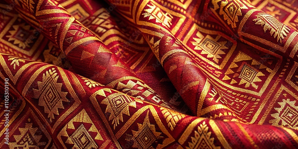 Luxurious Red and Gold Fabric with Intricate Geometric Pattern Luxurious Red and Gold Fabric with Intricate Geometric Pattern