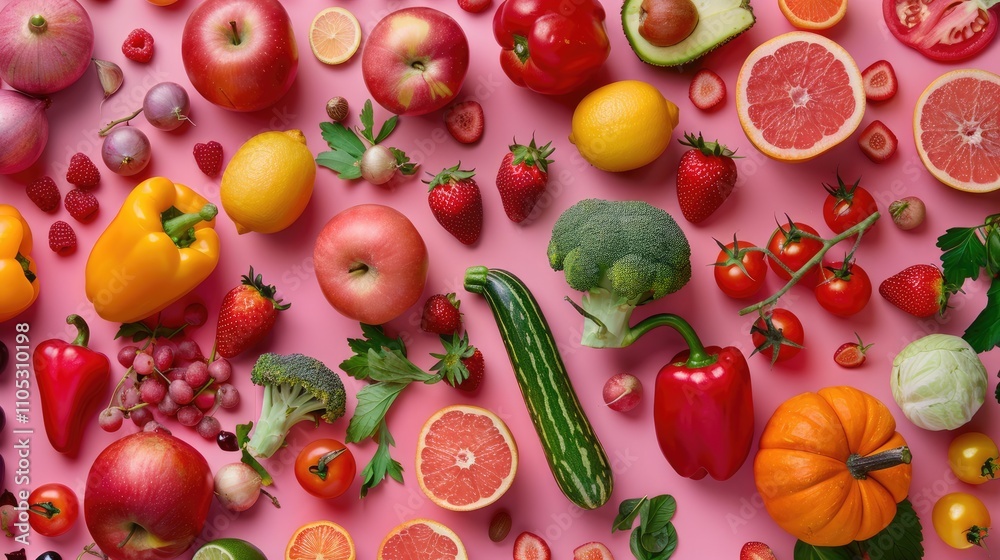 Fresh and vibrant summer produce arranged artistically Fresh and vibrant summer produce arranged artistically
