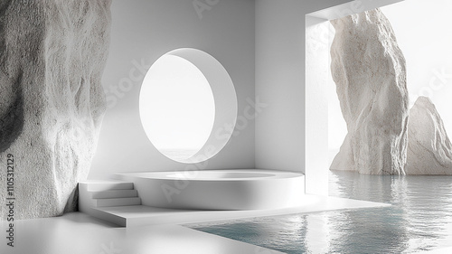 Ai generate tranquil modern architecture serene natural environment interior space minimalistic design unique viewpoint