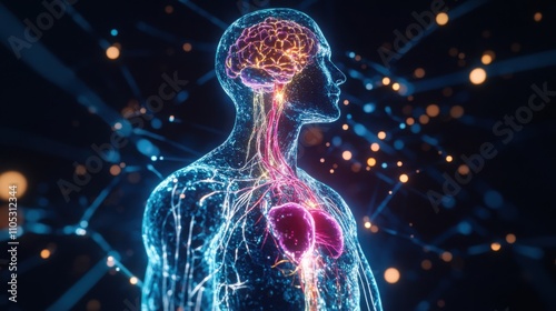 Diagram of the autonomic nervous system, emphasizing the fight-or-flight response pathways.
