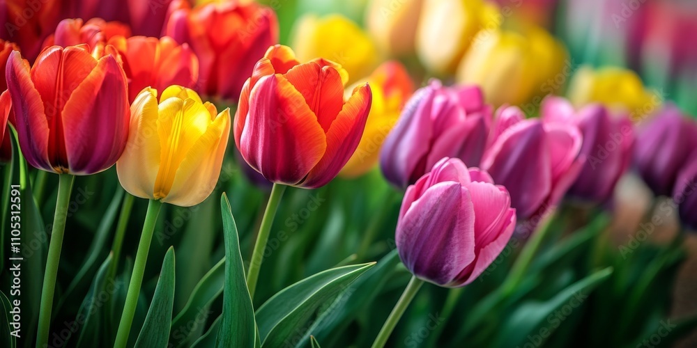 Vibrant tulip flowers in a stunning display, showcasing a variety of beautiful colors in a spring farm setting, creating a picturesque view of tulips in full bloom. Vibrant tulip flowers in a stunning display, showcasing a variety of beautiful colors in a spring farm setting, creating a picturesque view of tulips in full bloom.