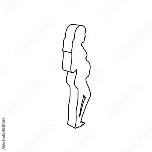 The outline of a large pregnant woman symbol is made with black lines. 3D view of the object in perspective. Vector illustration on white background