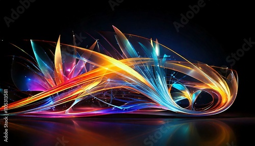 Réfraction irisée abstraite, dispersion futuriste sur fond sombre