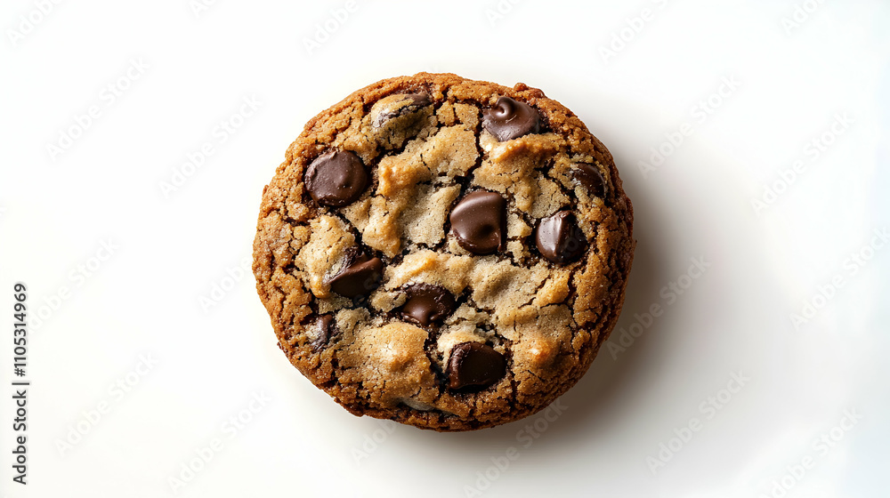A Close-Up View of a Single Chocolate Chip Cookie with Crispy Edges and Soft Center, Perfectly Baked and Ready to Be Enjoyed A Close-Up View of a Single Chocolate Chip Cookie with Crispy Edges and Soft Center, Perfectly Baked and Ready to Be Enjoyed