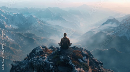 Person sitting alone on a mountaintop, deep in thought