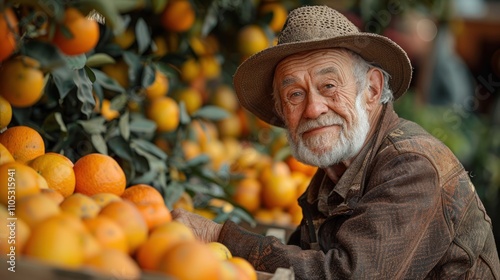 Elderly couple selecting citrus fruits at a market