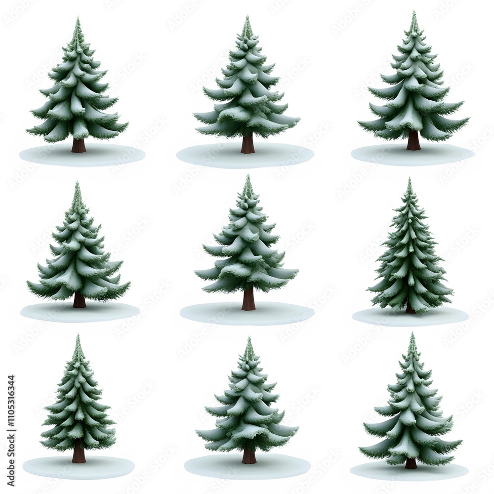 Fototapeta premium Beautiful Christmas Trees with Snow and Festive Decorations