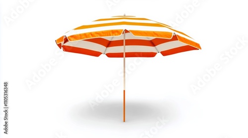 Obraz na płótnie A vibrant orange and white beach umbrella against white backdrop. w salonie
