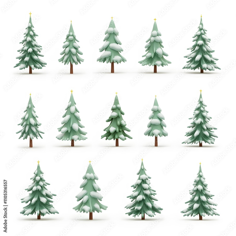 Obraz premium Festive Christmas Trees with Decorations and Snow