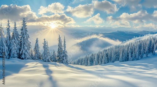 Wallpaper Mural Winter sunrise over snow-covered mountains scenic landscape photography nature aesthetics Torontodigital.ca