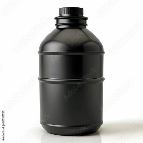 black plastic bottle on white background