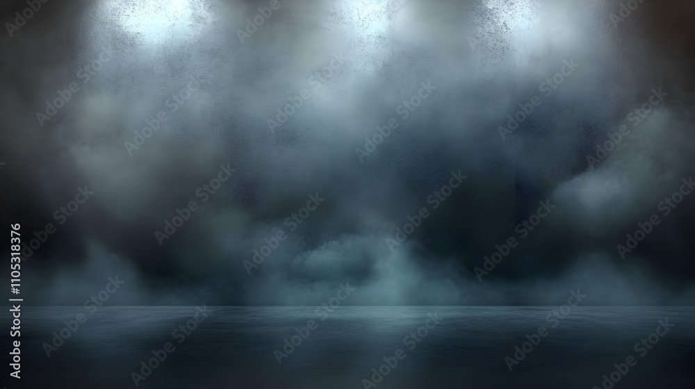 Abstract Dark Background with Spotlights and Fog, Ideal for Dramatic or Mysterious Design Projects Abstract Dark Background with Spotlights and Fog, Ideal for Dramatic or Mysterious Design Projects