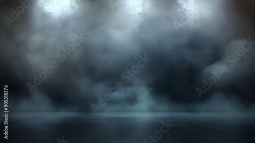 Abstract Dark Background with Spotlights and Fog, Ideal for Dramatic or Mysterious Design Projects