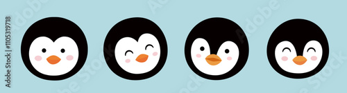 Set of cute penguins head flat vector stock illustration.
Good for card,poster, banner, leaflet .