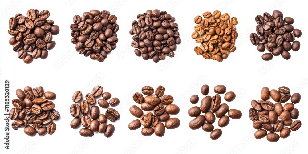 Collection of brown coffee beans displayed on a white background, showcasing the rich texture and color of brown coffee beans for coffee enthusiasts and culinary uses. Collection of brown coffee beans displayed on a white background, showcasing the rich texture and color of brown coffee beans for coffee enthusiasts and culinary uses.