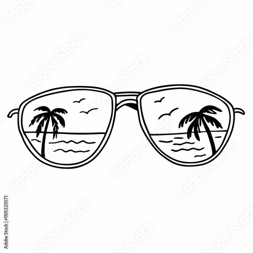 Palm Tree Reflections: Sunglasses & Ocean Waves Vector Design