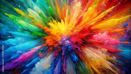 Wallpaper Mural A vibrant explosion of multicolored paint bursts outwards, creating a dynamic and energetic abstract artwork. Torontodigital.ca