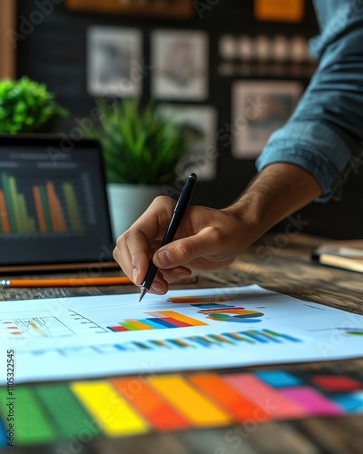 Engaging online tutorial Analyzing data with charts and colorful graphics ,Business data analysis report, professional business data analysis, financial data analysis workspace