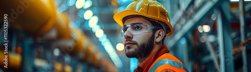 Industrial Worker Wearing Safety Gear in Factory Setting